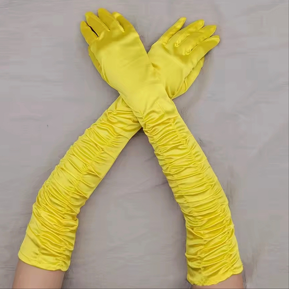 Beloved Millinery Stunning Yellow Runched Satin Elbow Opera Gloves Bridal Tea